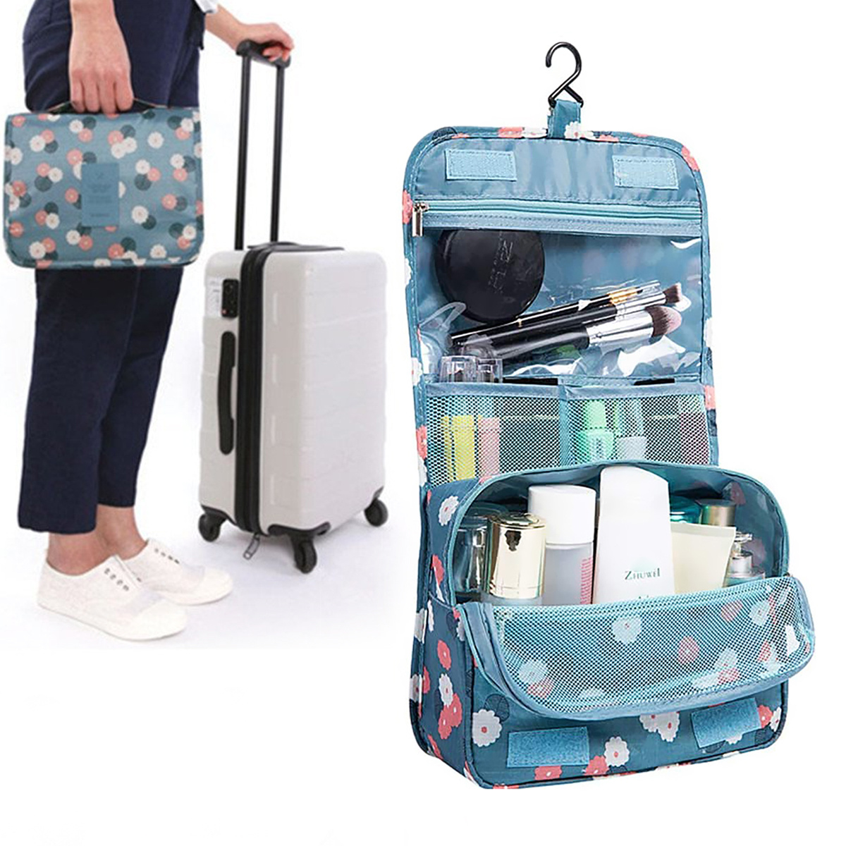 TEMU Bolsa cultural para mujeres, con gran capacidad para , organizador de maquillaje. Resistente, con múltiples compartimentos para cosméticos,