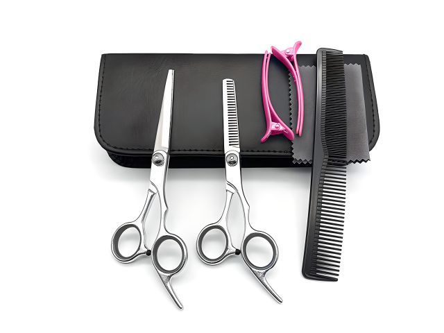 XXL Profesionalni Set za Frizerstvo - 7-Dijelni Set s Makazama za Kosu i Bradu, Nehrđajućim Čeličnim Škarama, Češljem od Ugljičnog Čelika, Kutijom od Kromiranog Čelika