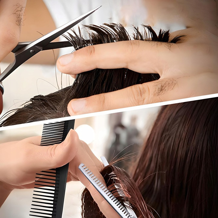 XXL Profesionalni Set za Frizerstvo - 7-Dijelni Set s Makazama za Kosu i Bradu, Nehrđajućim Čeličnim Škarama, Češljem od Ugljičnog Čelika, Kutijom od Kromiranog Čelika