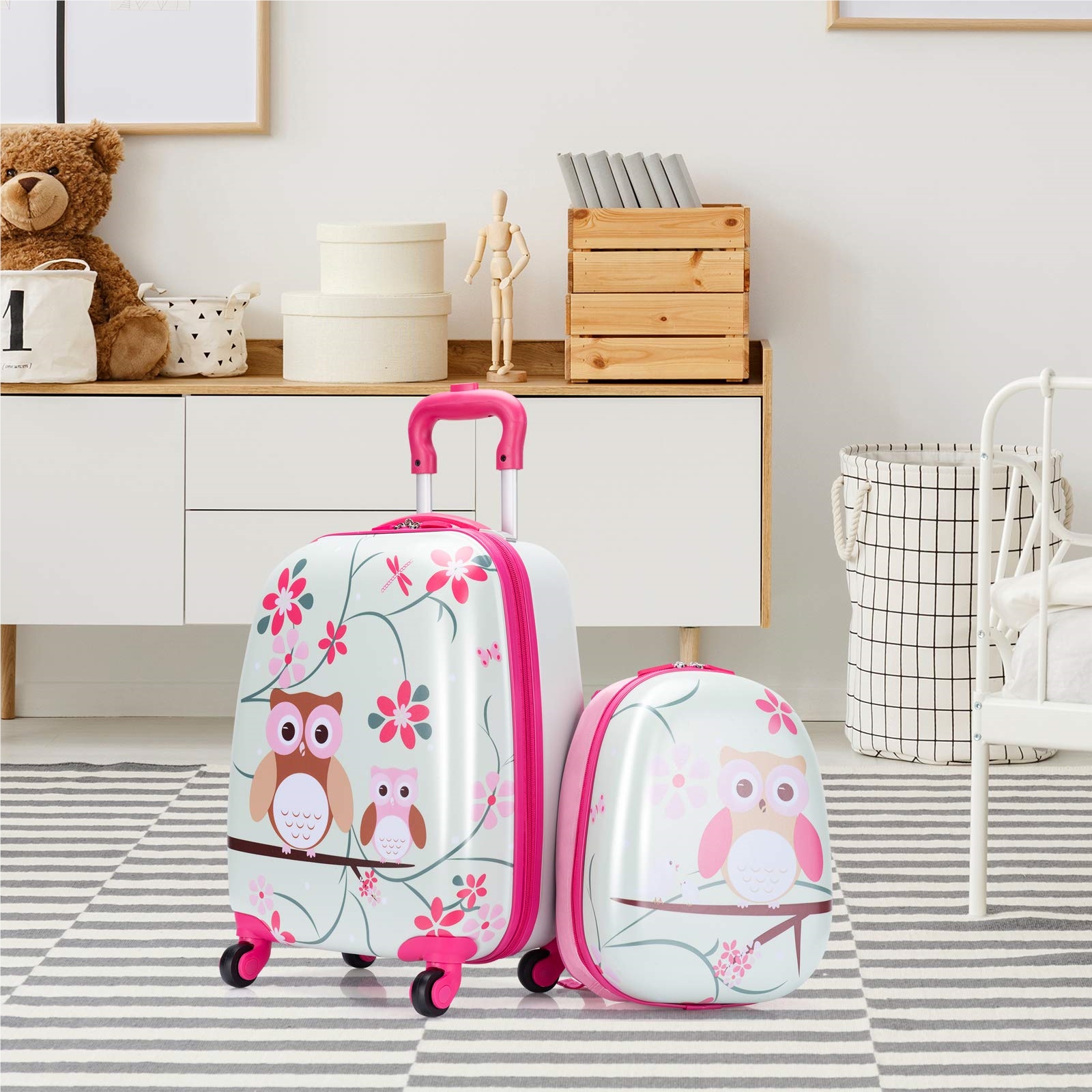 Image of 2pcs Children's Luggage Set + Backpack, Children's Trolley Made Of Plastic, Children's Luggage, Children's Luggage Set Hand Luggage Travel Luggage Hard Shell Suitcase For Boys And Girls (, 12"+16")