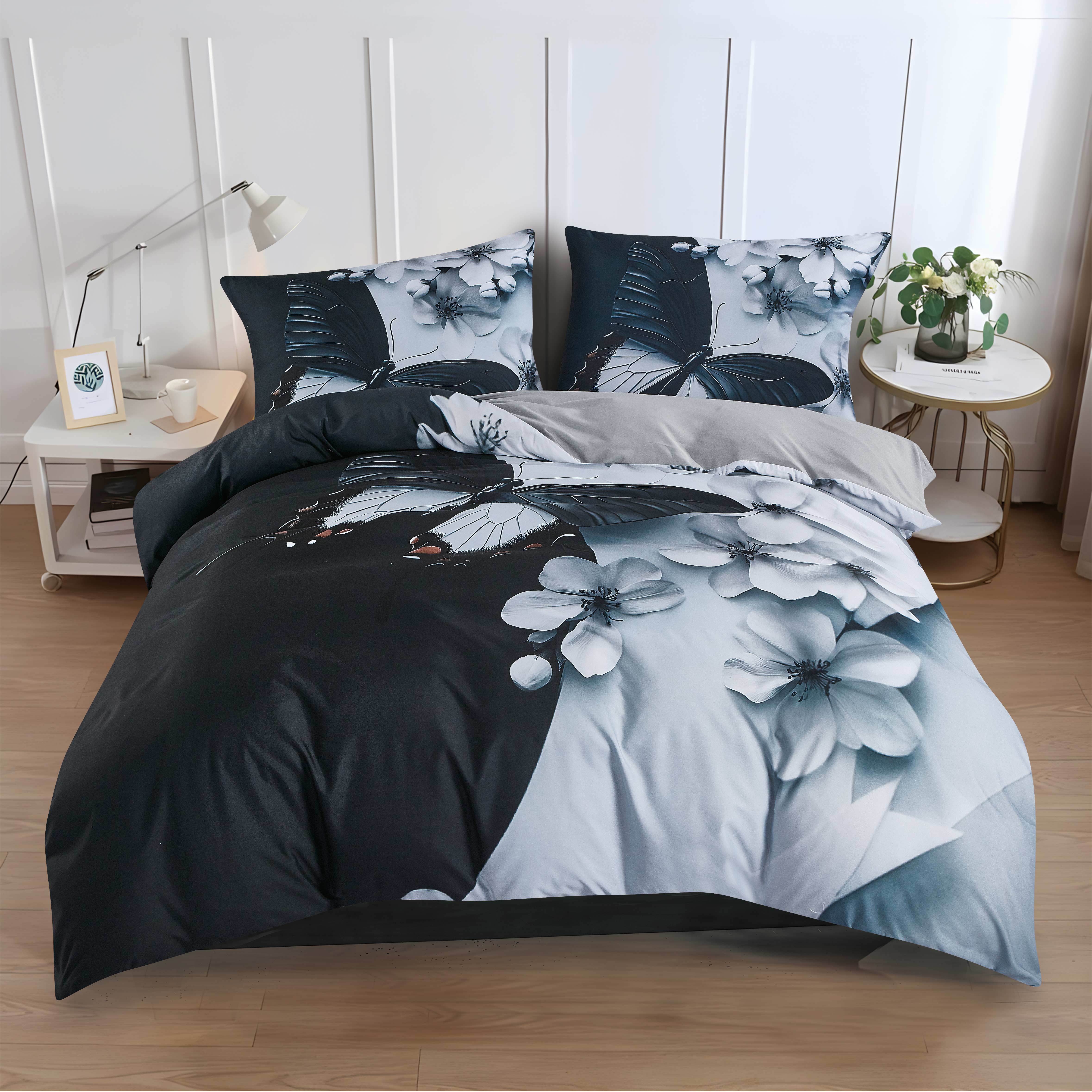 Scandinavian Black & White Art 2/3-piece Set | 1 Duvet Cover + 1/2 Pillowcases | Minimalist Luxury Bedding