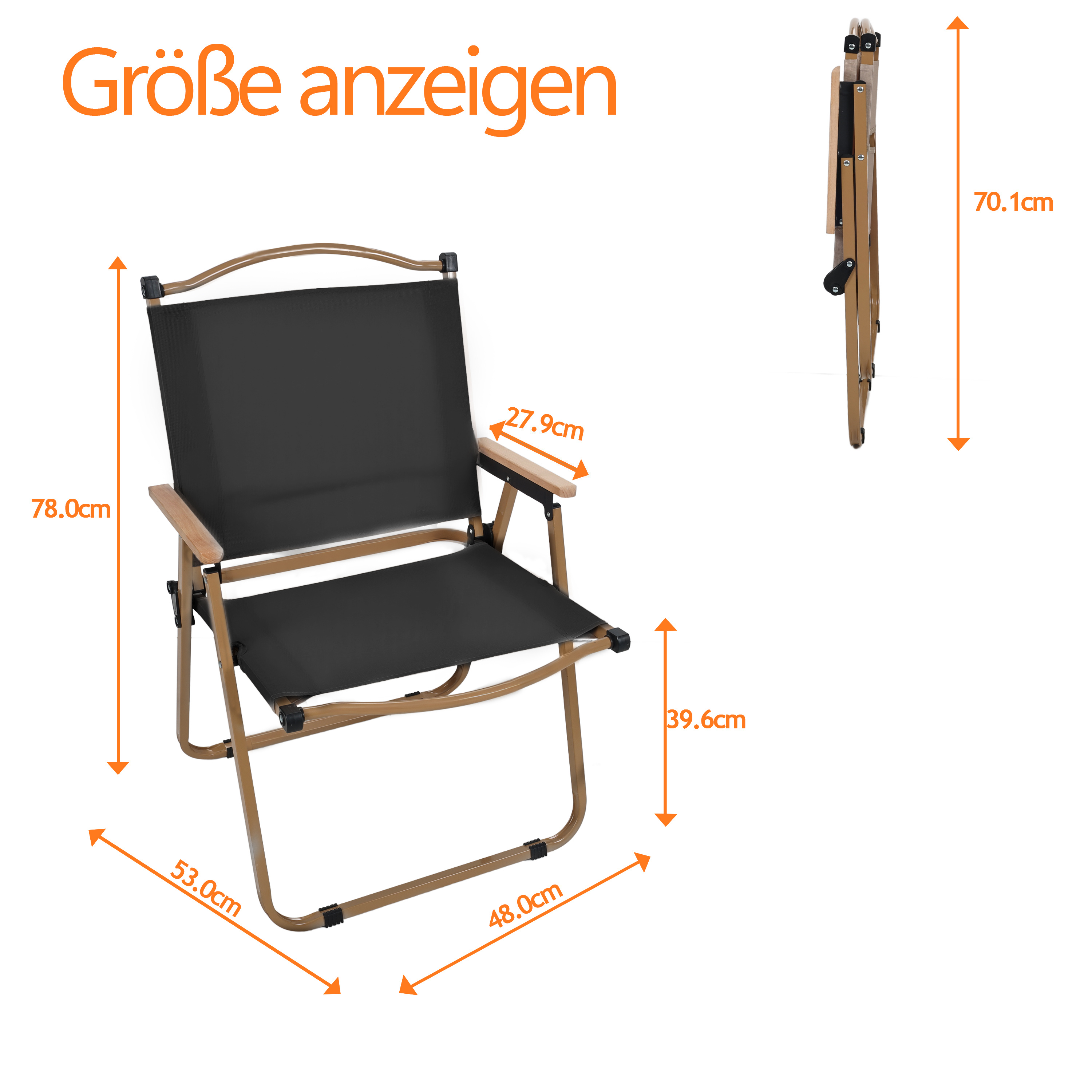 Image of Folding Camping Chair, Ergonomic Folding Chair For Beach, Garden, Festival & Fishing With Backrest, S/l, Black/khaki