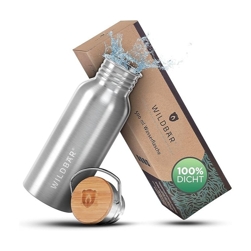 Wildbär - Premium Stainless Steel Drinking Bottle 0.5l For Kids & Adults - Spill-proof With Bamboo Lid For Sports, Hiking, And Office - Bpa - Pahs-free