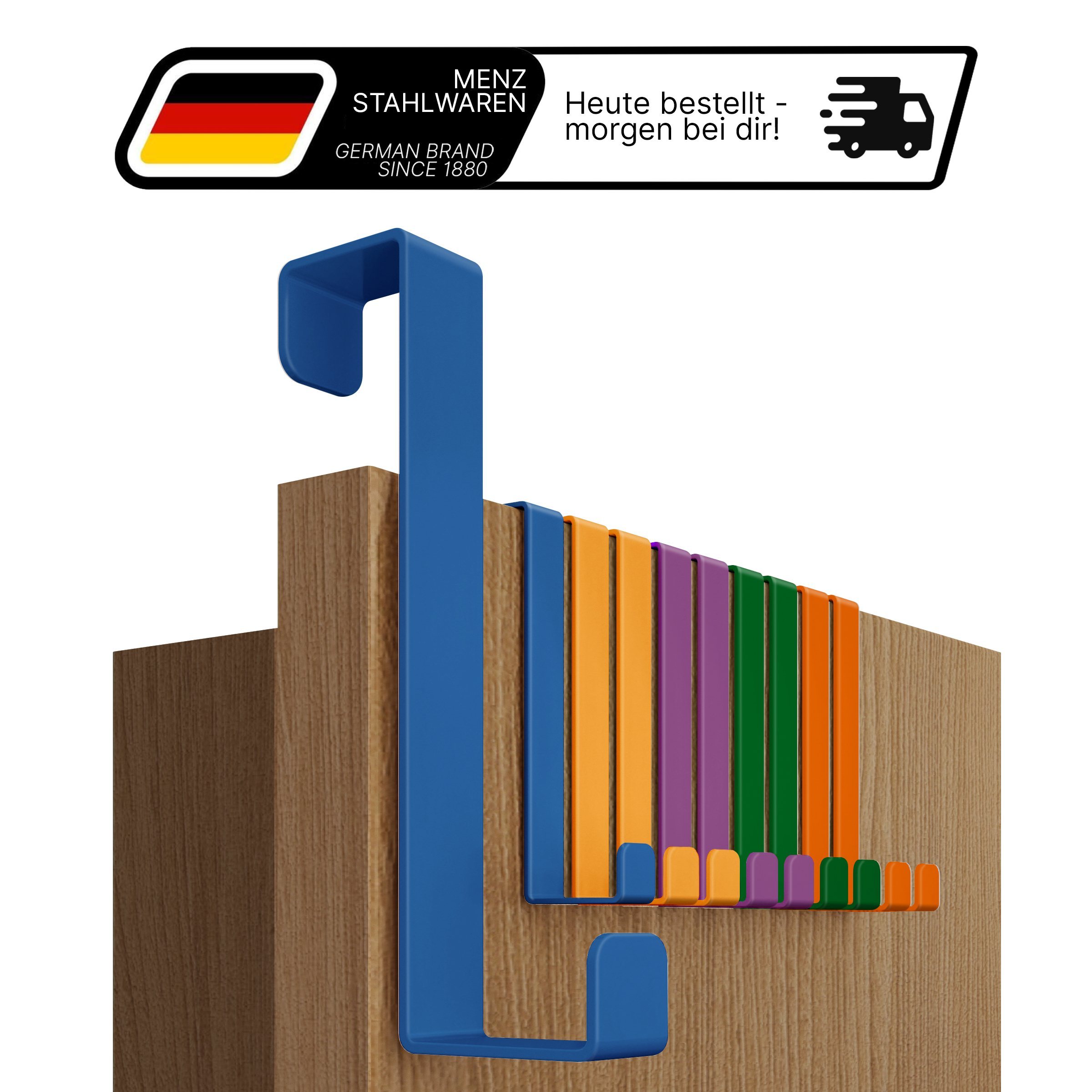 Lindenstein Premium Door Hook Set (10pcs) - Colorful Stainless Steel Wardrobe Hooks - Versatile For Doors & Walls - Stable Coat Hooks With Mounting