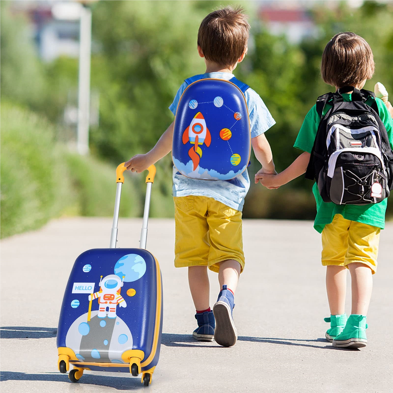 Image of 2-piece Kids' Suitcase + Backpack, Plastic Children's Trolley, Kids' Luggage, Children's Luggage Set, Carry-on Travel Luggage, Hardshell Suitcase For Boys And Girls (, 12"+16")