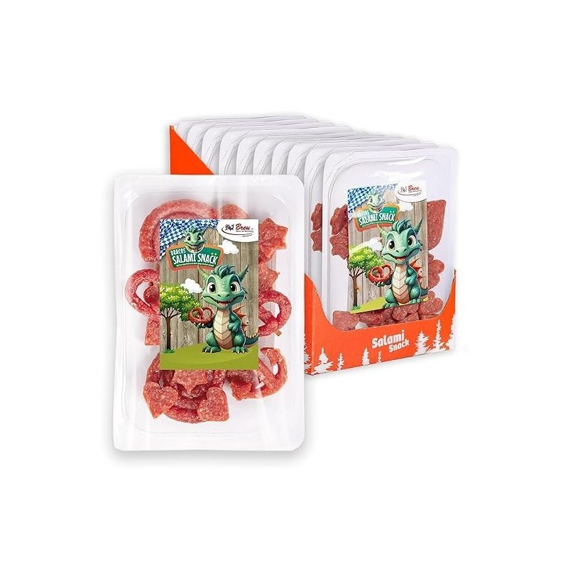 Image of Wurstbaron® Draco Mini Salami Snack Sticks - Original Sausage Snack From Bavaria For Kids & Adults - Pack Of 12x 80g (960g) – Protein-rich Sausage Snack