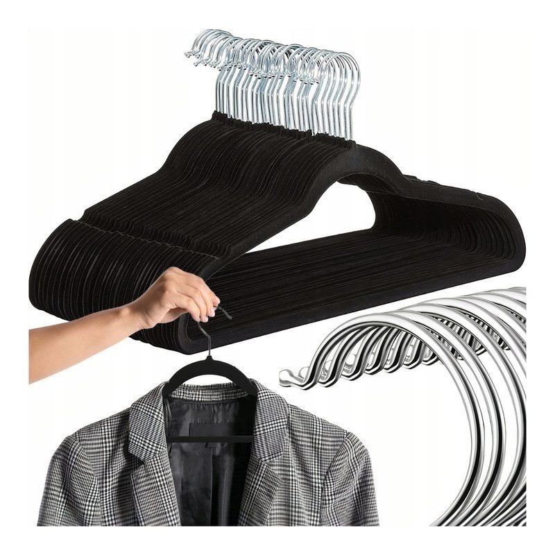Velvet Clothes Hangers For Wardrobe, Premium Velvet Set, Black, 20 Pieces, Non-slip, Thin, Elegant, Space-, Swivel Hook, Reinforced Metal Hook For Blazers, Skirts, Dresses, Suits