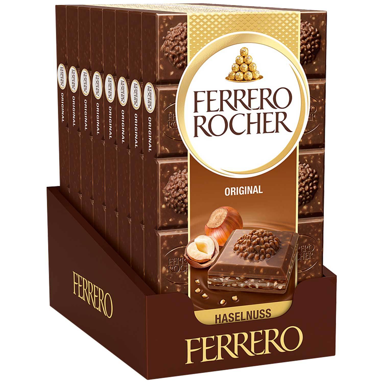 Original Ferrero Rocher Hazelnut Chocolate Bars, 8x90g = 720g