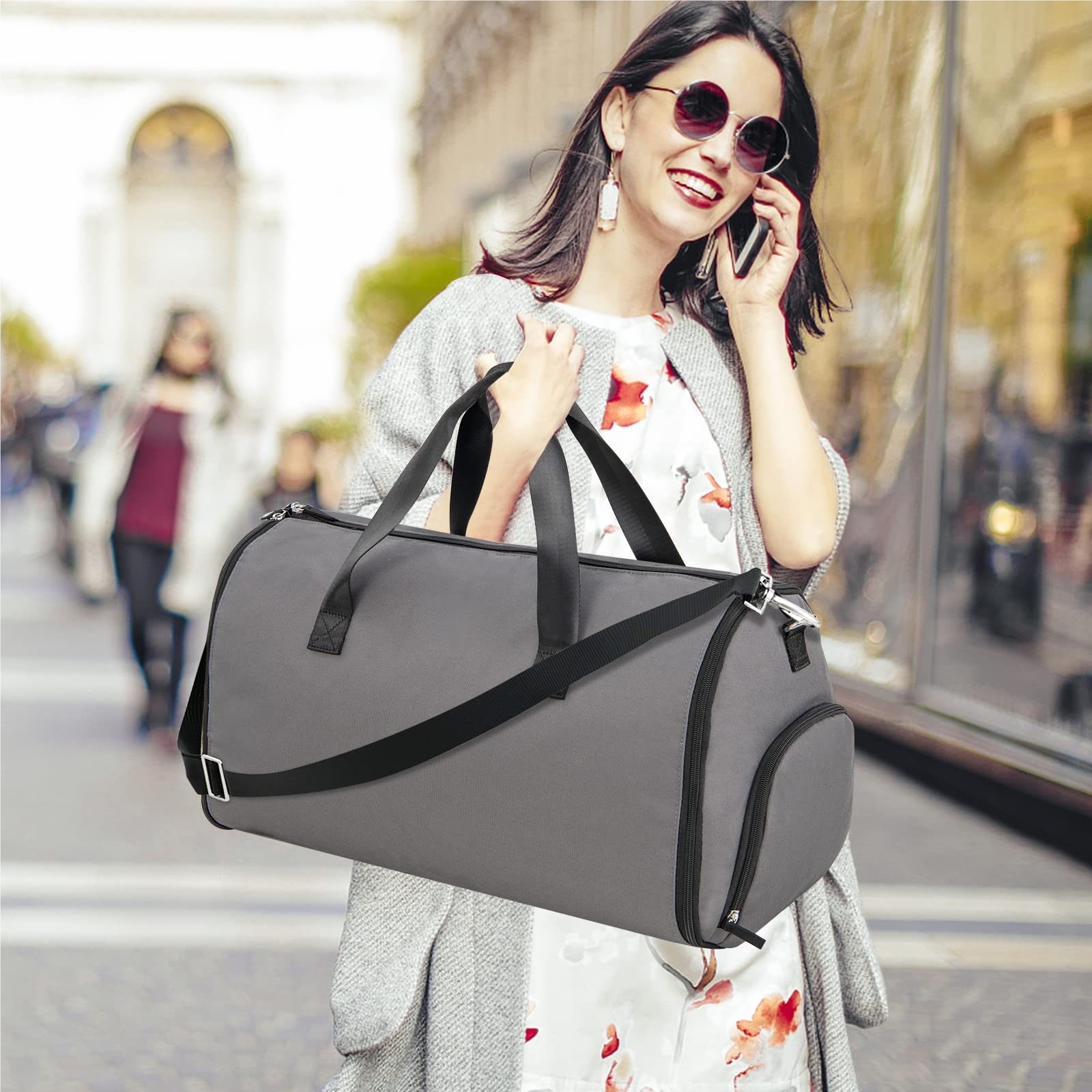 Image of 2-in-1 Hand Luggage & Garment Bag, 50l Waterproof Travel Bag With Shoe Compartment & Adjustable Shoulder Strap, Pu Suitcase For Business Trips & Vacation (dark Gray)