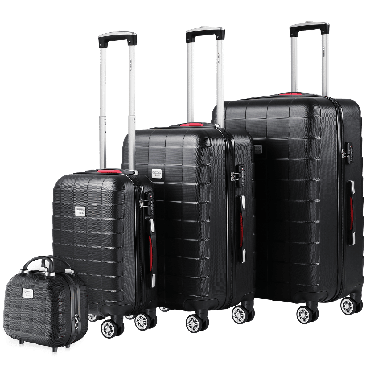 Monzana® Hard Shell Suitcase Set 3+1pc M-l-xl + Beauty Case Trolley Travel Suitcase Black