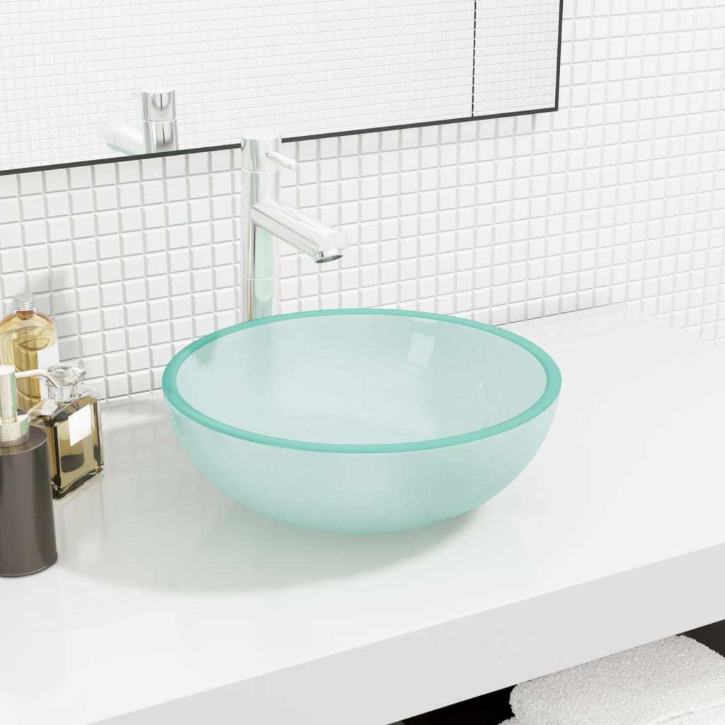 Image of Vidaxl Glass Wash Basin, Countertop Wash Basin, Washstand, Bathroom Basin, Wash Bowl, Bath , Hand Wash Basin