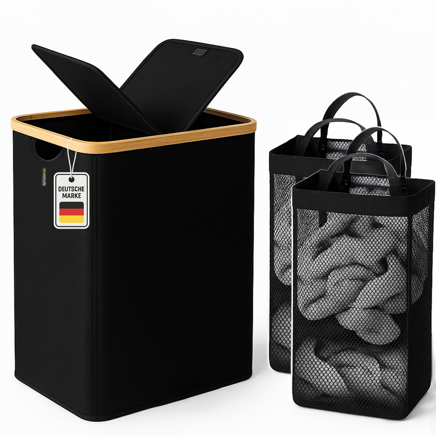 Image of Roxlin Laundry Basket 150l With 2 Removable Laundry Bags – Large Foldable Laundry Collector With Lid, Bamboo Frame & Water-resistant Fabric – Ideal For Bathroom, Bedroom & Laundry Room