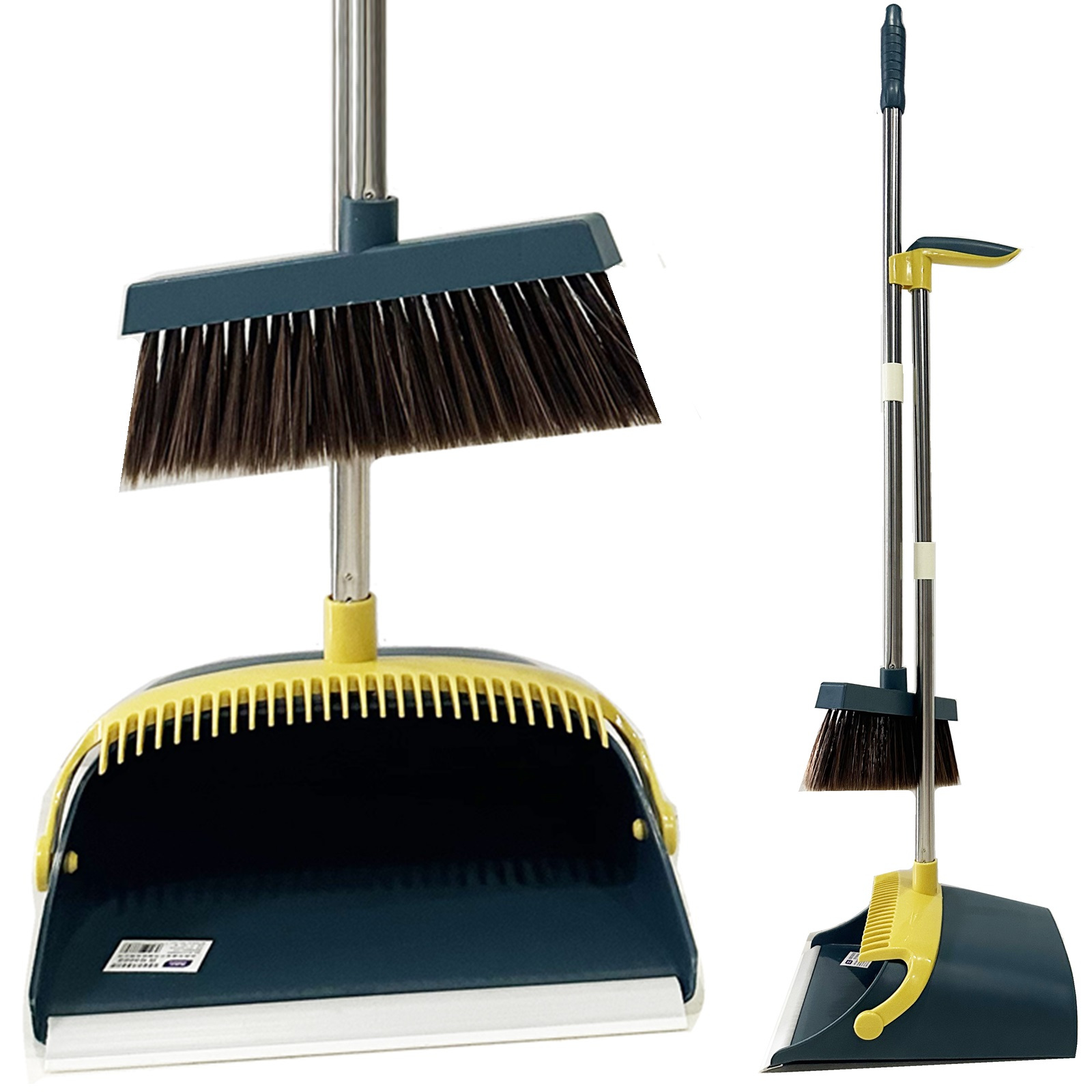 Gr8 Home Strong Long Handled Dustpan And Brush Set Soft Bristles Broom Lobby Dust Pan, Silver