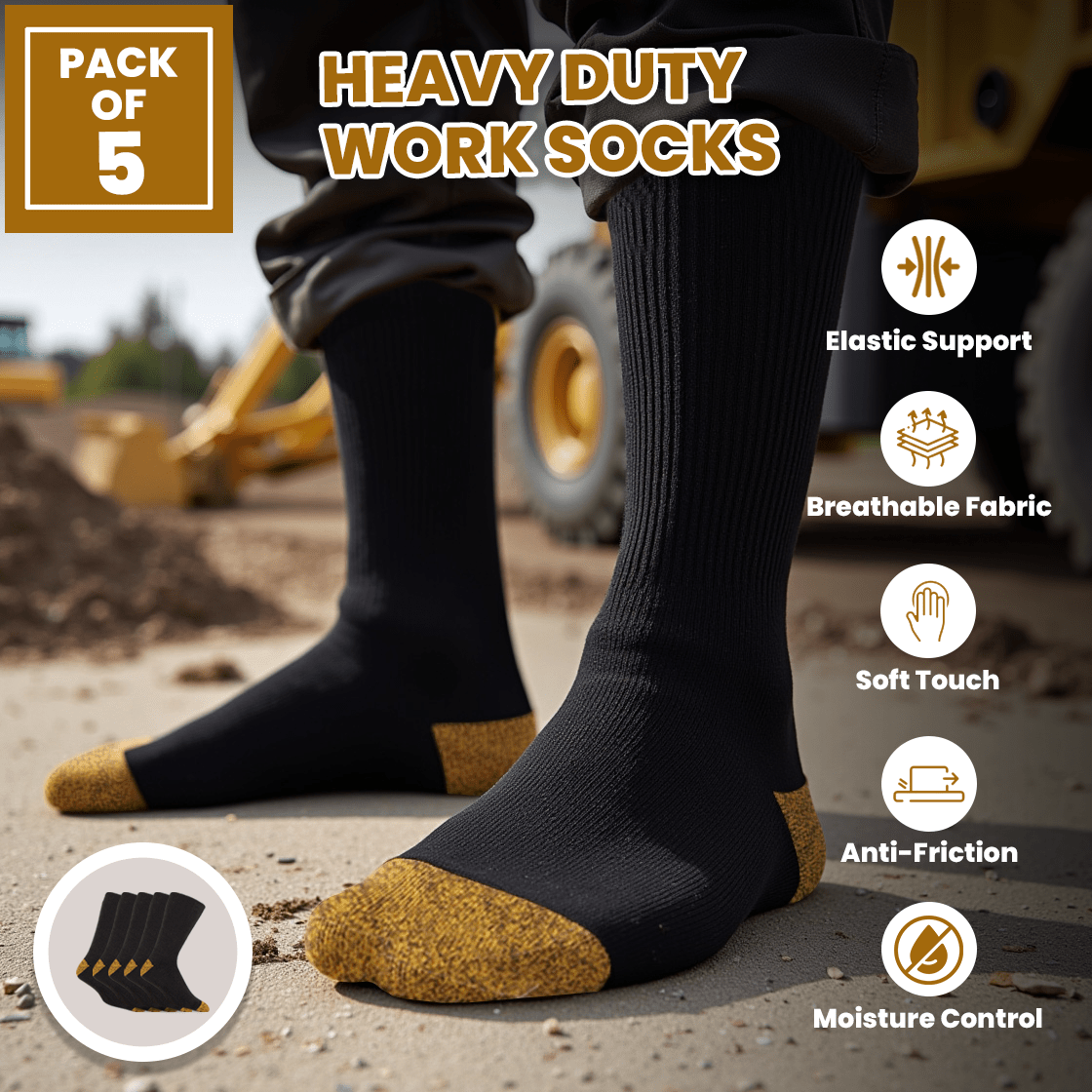TEMU Gc Cavailia Men’ Work Socks – Multipack Of 5, 10, Or 20 Pairs | Cotton-rich Performance Boot Socks With Cushioned Heel | Arch Support &