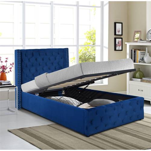 winged plush velvet fabric ottoman gas lift up storage bed frame in colours and sizes