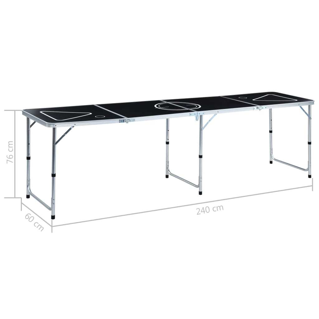 Image of Vidaxl Collapsible Height-adjustable Flexible Folding Table Beer Pong Table Party Game Beer Pong Table 240cm Black Aluminum