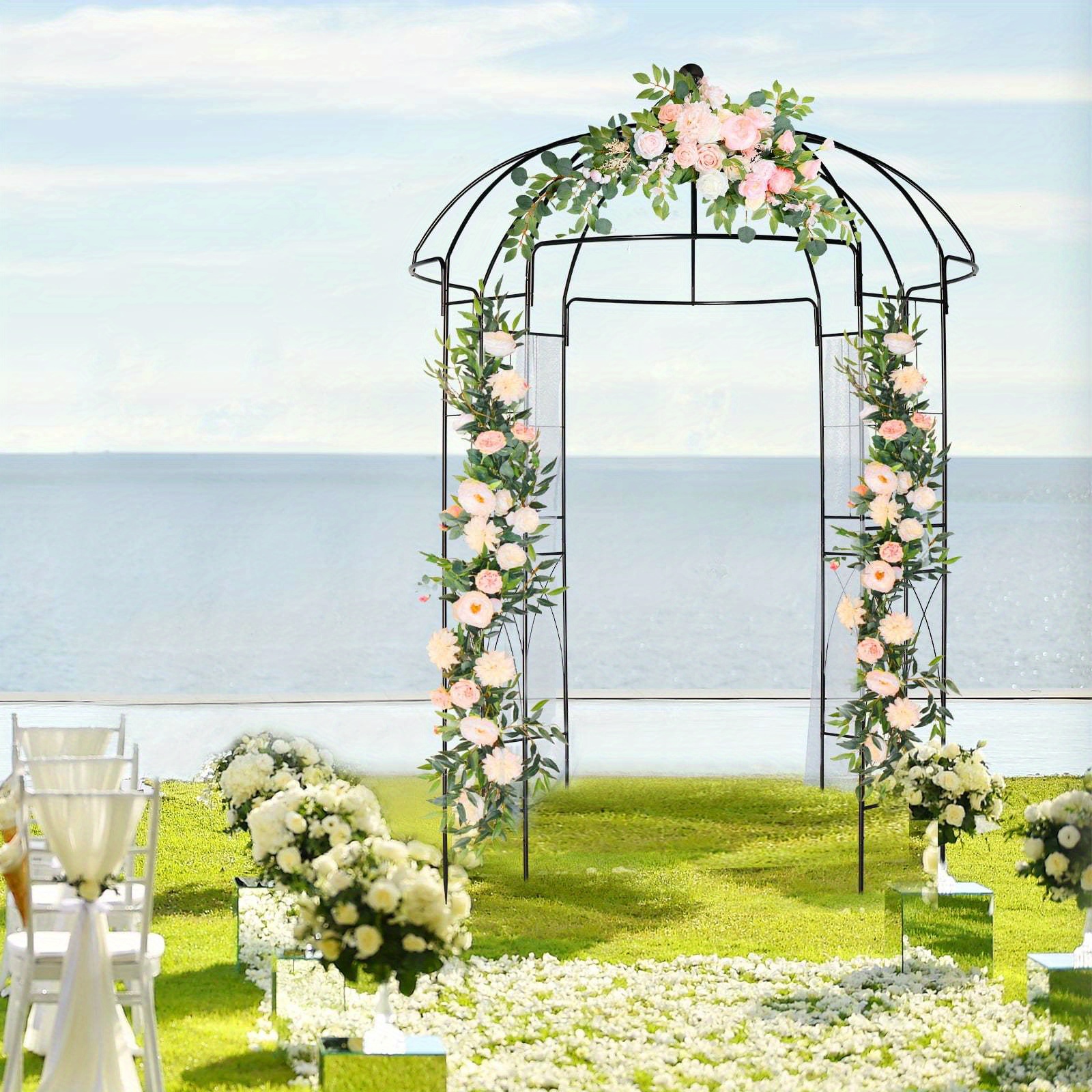 Image of 10.2ft Black Gazebo Wrought Iron Arch Courtyard