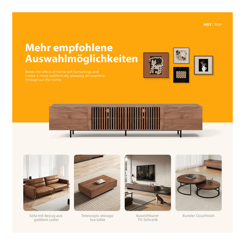 Image of Olnewfurniture Xxl Tv Cabinet 240cm For Tvs Over 80 Inches, 6 Drawers & Large Storage Space, Multifunctional Lowboard & Sideboard In Walnut Optics, For Living Cinema