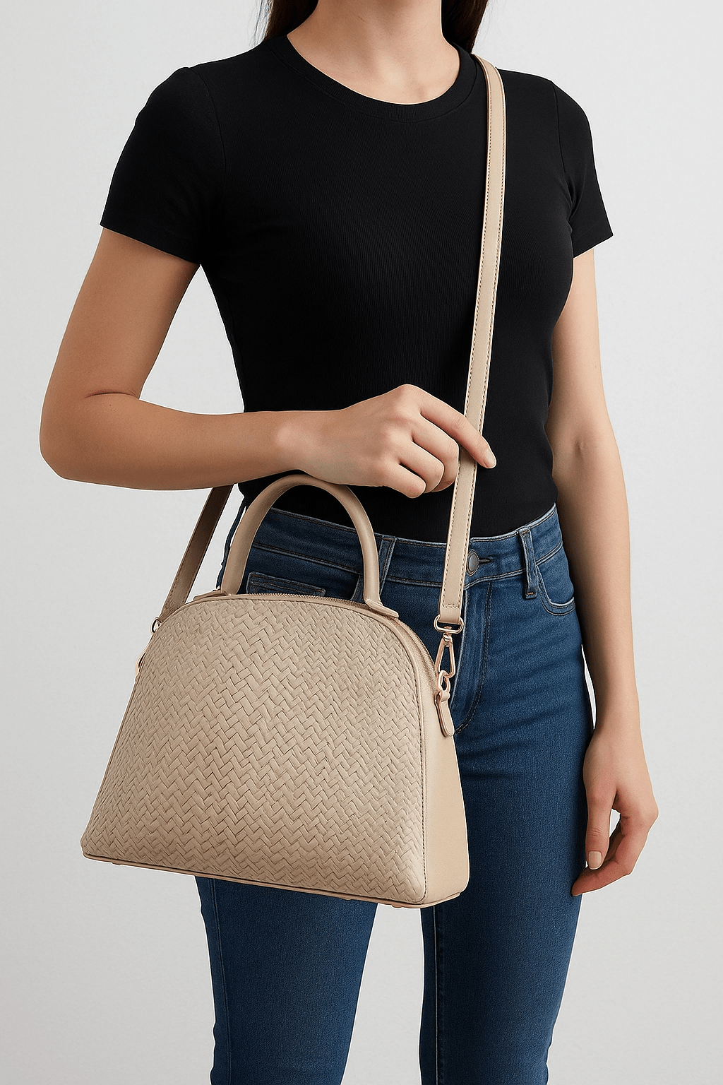 Women's Genuine Leather Handbag Made in Italy with Mosaic Print and Adjustable Strap