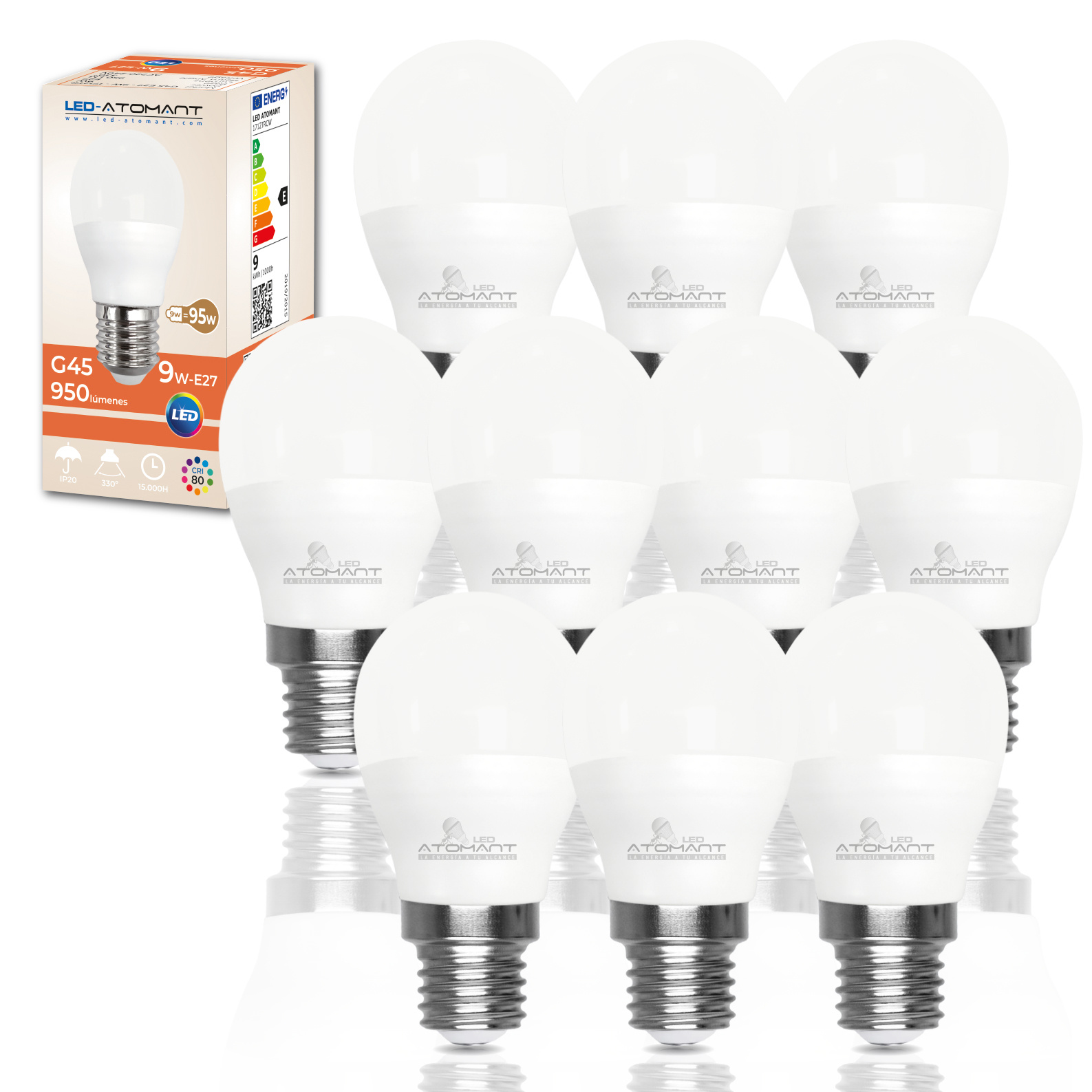 TEMU LED ATOMANT Bombilla LED E27 G45 9W, Color (3000K), (4500K) y Frío (6500K), 950 , Medidas 46x88mm, de , Bombilla LED Pequeña con gruesa, Base