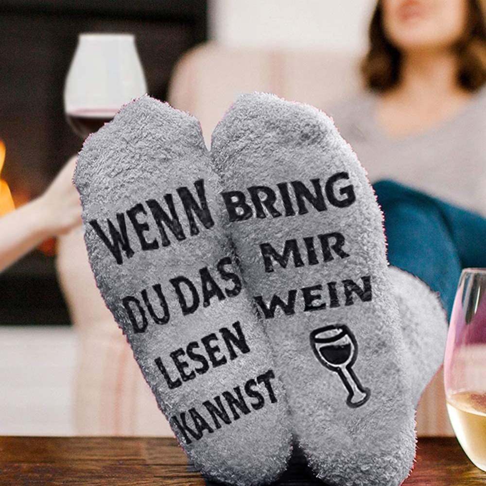 Funny Women's Socks With Gray Motif, Crazy Cuddly Socks For Of Life, Gifts For Mom Friend Grandma, Fluffy Warm Stopper Socks Winter Socks, Original Birthday Gift, Me Wine Socks, 36-42