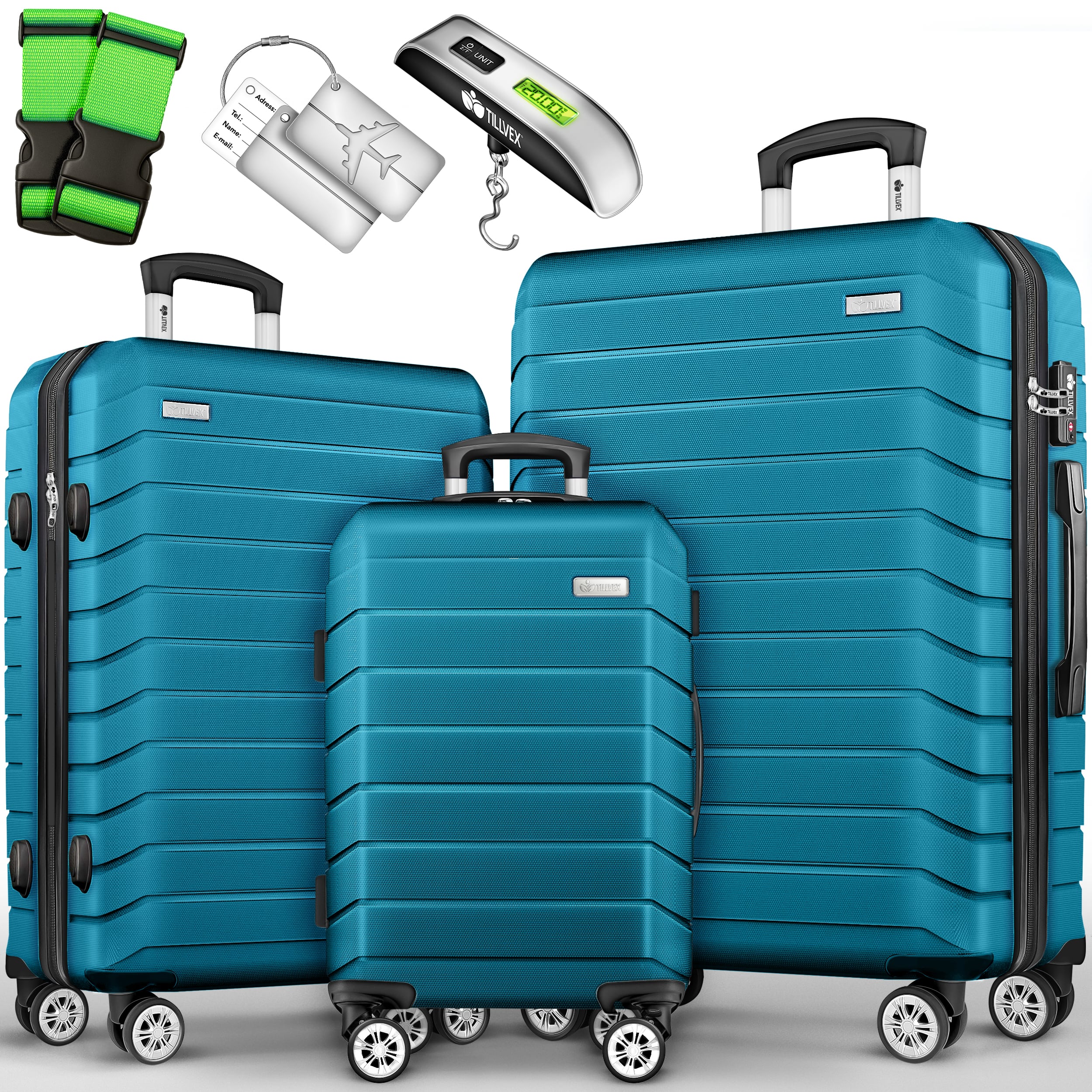TEMU Tillvex® Juego de Equipaje de Viaje con Báscula, Correas y Etiquetas | Maleta de 4 Ruedas | Equipaje con Candado TSA | Juego de Maletas de