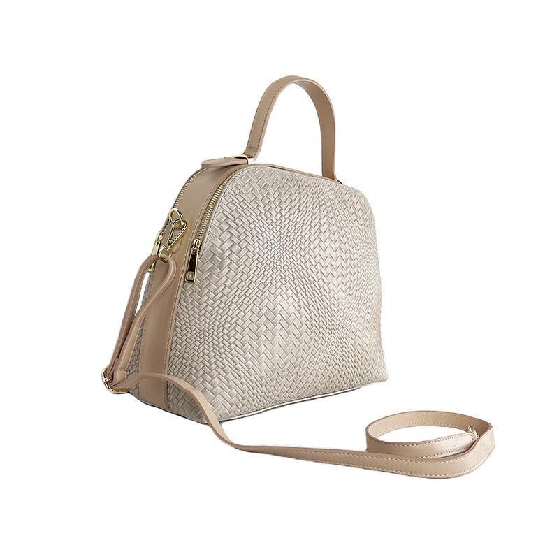 Women's Genuine Leather Handbag Made in Italy with Mosaic Print and Adjustable Strap