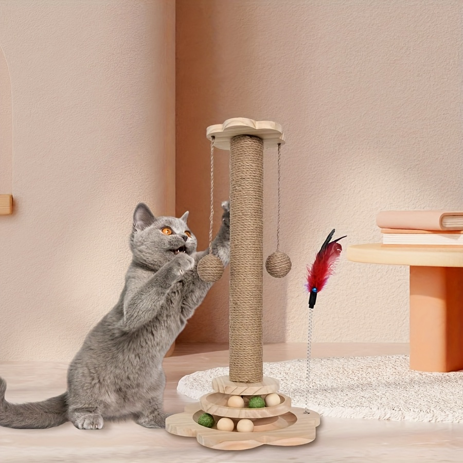 E-shop Interaktiver Kratzpfosten-Turm für Katzen mit Jute und Ballbahn - eine langlebige multifunktionale selbstunterhaltende Kratzplatte ohne