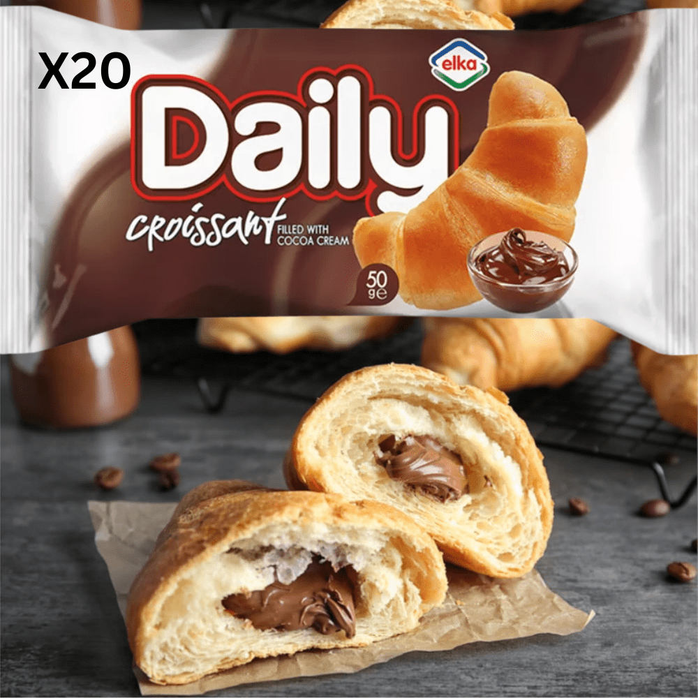 Daily Croissant 50g – Pack Of 20 – Available In Cocoa Cream Or Strawberry Cream Filling
