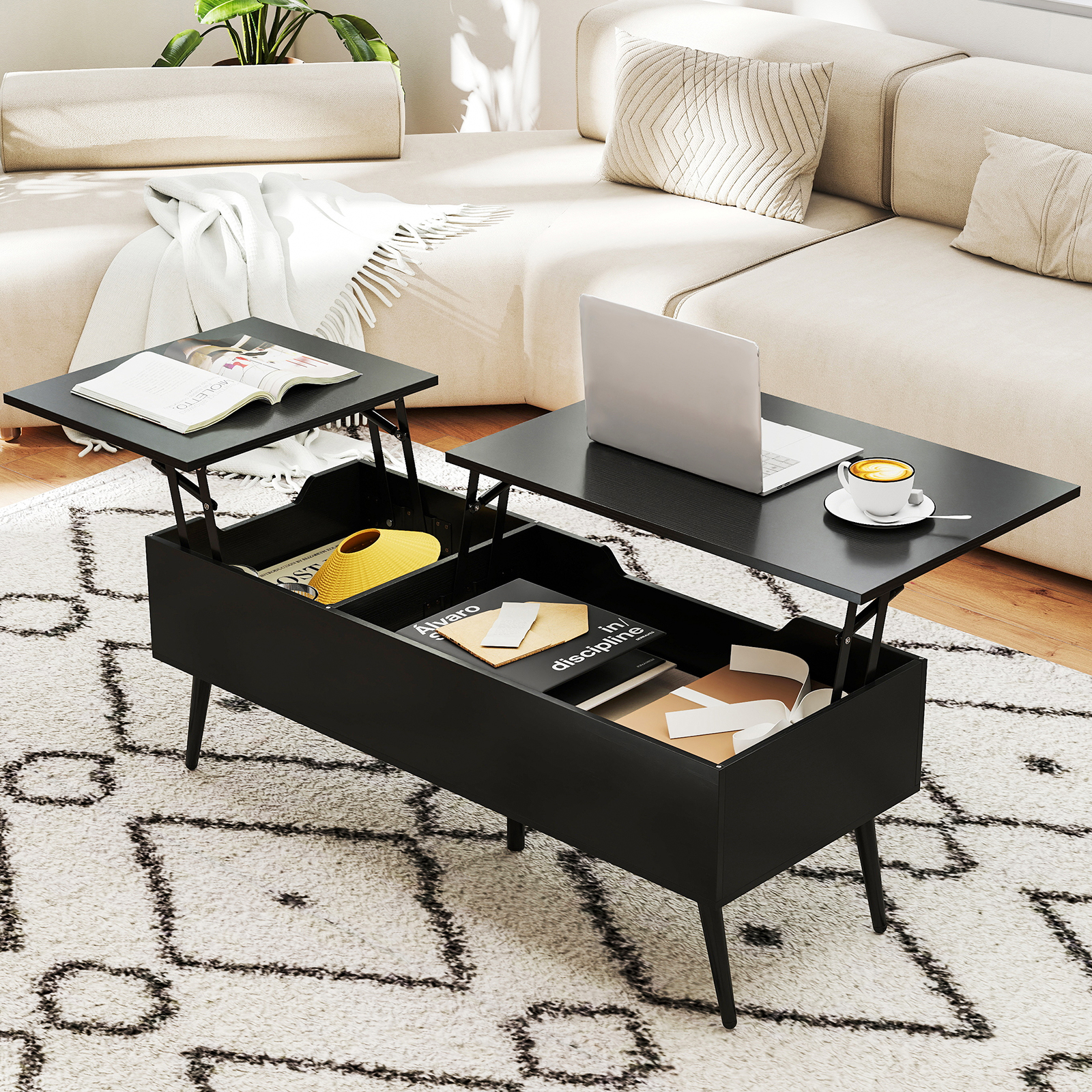 Image of Lift Top Coffee Table W/ Storage, Heavy-duty Metal Frame Tea Table