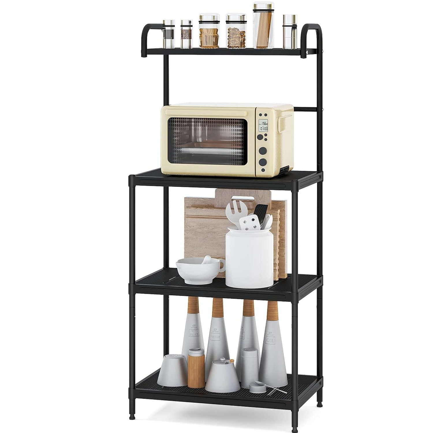4 Tier Microwave Oven Shelf, Kitchen Baker's Rack Utility Storage Shelf With Foot Pads, Storage Rack