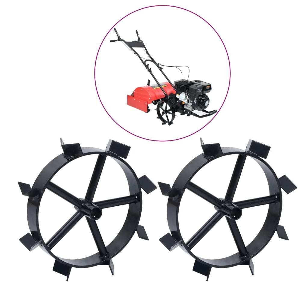 Image of Vidaxl 2x For 6.5 Gasoline Garden Garden Hoe Cultivator Motor Soil Soil Accessory Metal Wheels 34cm