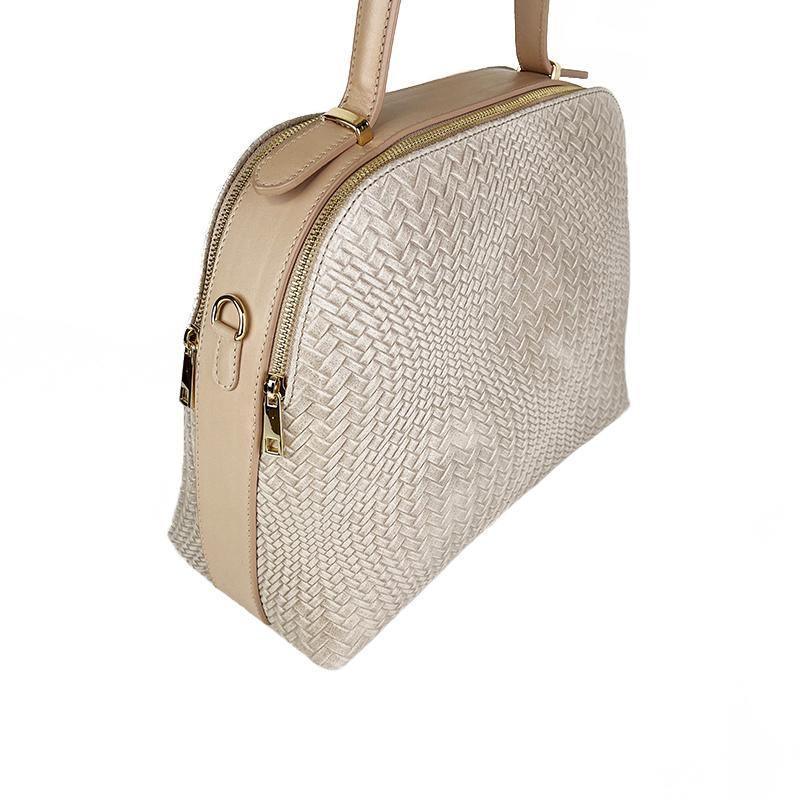 Women's Genuine Leather Handbag Made in Italy with Mosaic Print and Adjustable Strap