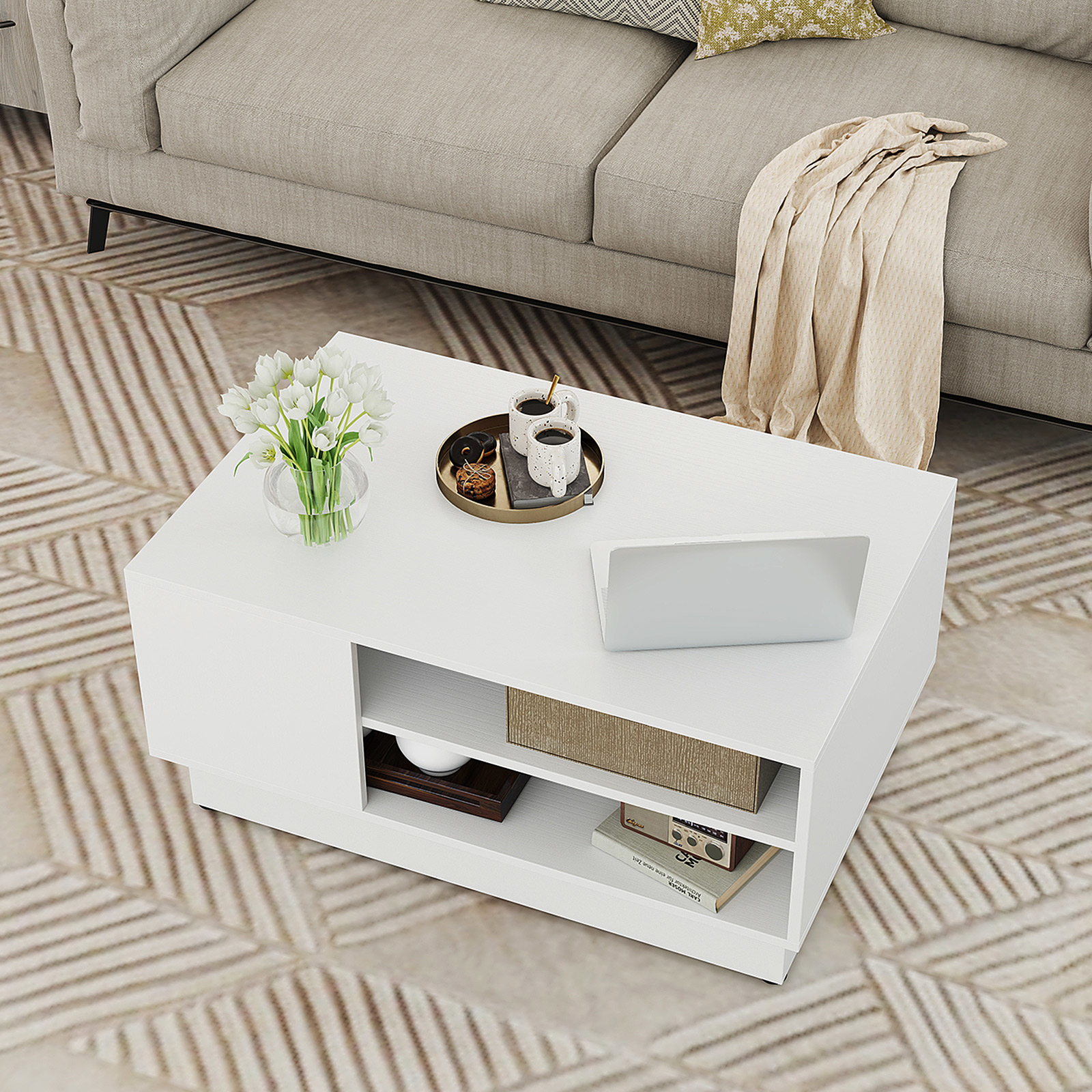 2-tier Coffee Table, Modern Center Table W/dual-tier Storage Shelf