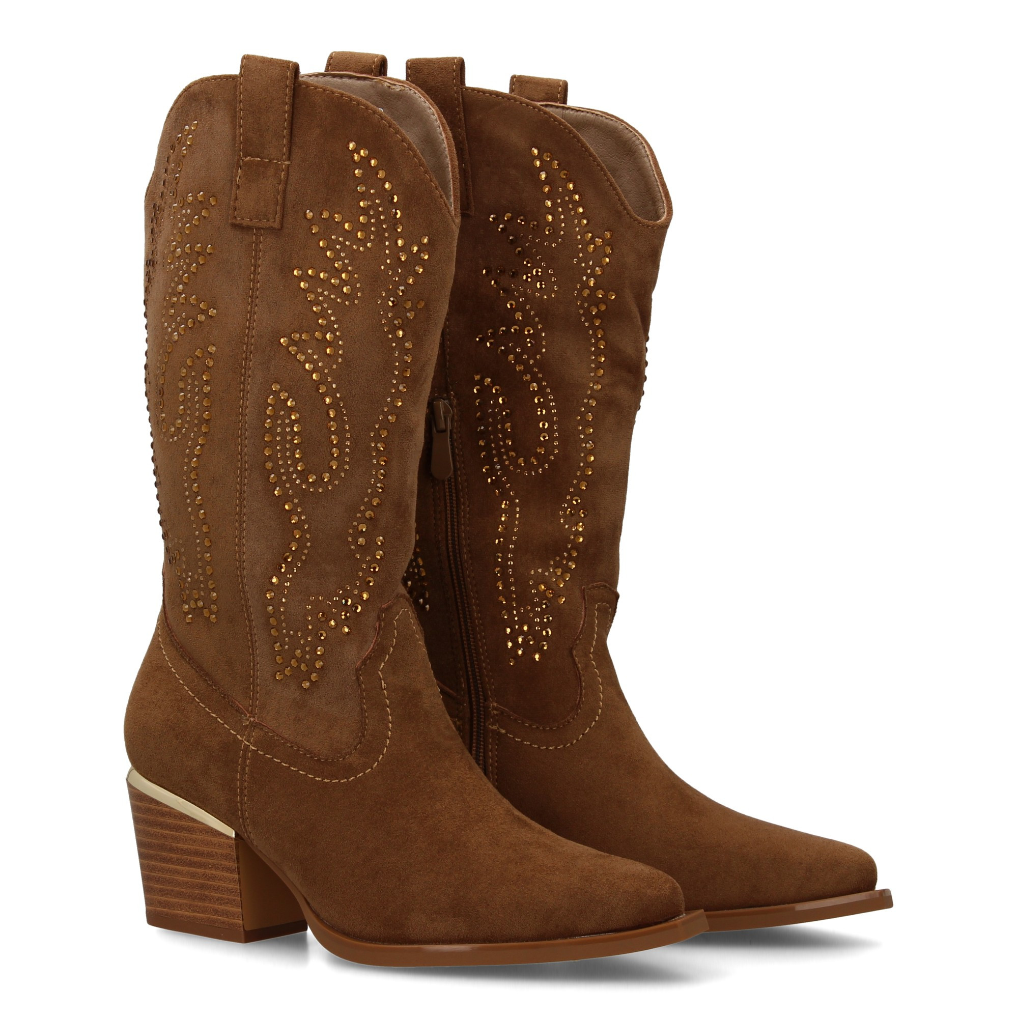 Image of Women's Shoe With Elegant Shiny Details On The Heel And Comfortable Heel For Casual Or Formal Style, Ideal For Autumn Winter, Lateral Zipper Closure And Metal Decoration On The Heel.
