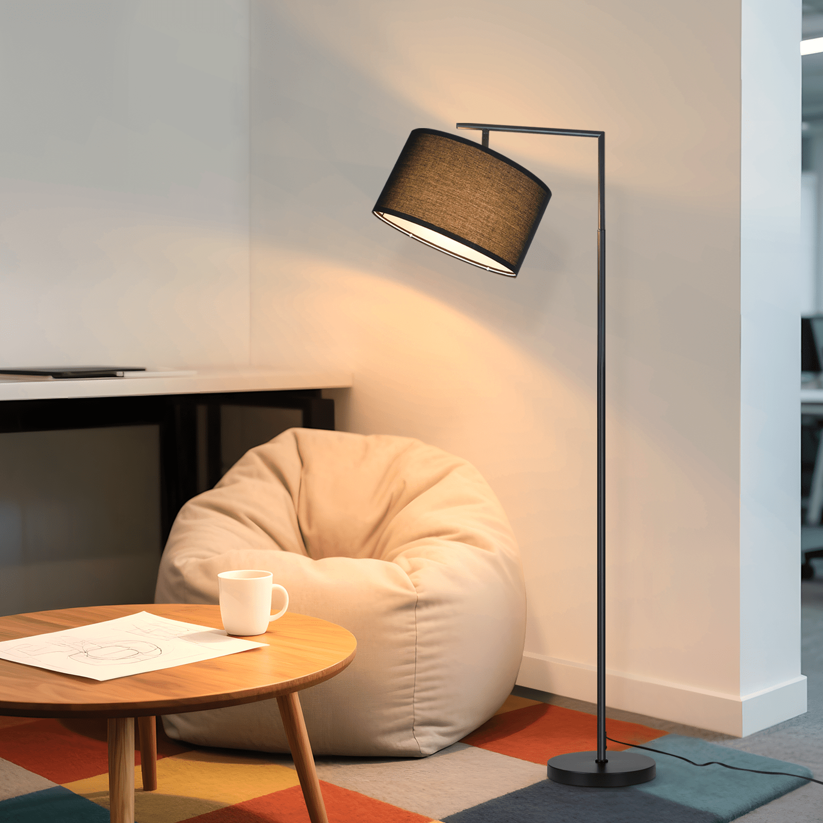Image of Industrial Floor Lamp Modern Living Room Floor Lamp: Arc Lamp Reading Lamp Bedroom E27 Socket Max. 40w Floor Lamp Foot Switch Fabric Shade Design 166cm For Bookstores Libraries Hotel - Without