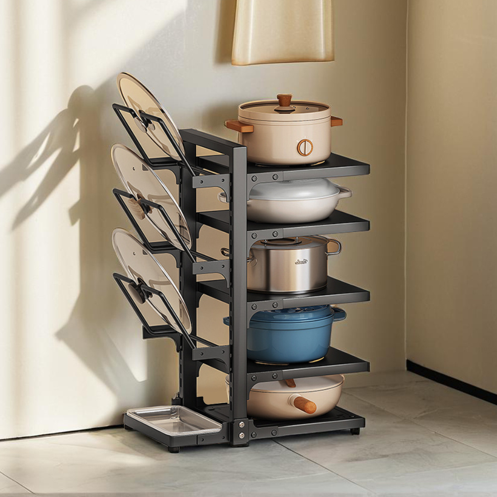 TEMU Compact 5 Tier Structure Sturdy Kitchen Storage Rack, Anti Slip Pot And Tableware Storage Rack, Pot Rack, Suitable For Countertops Or Cabinets