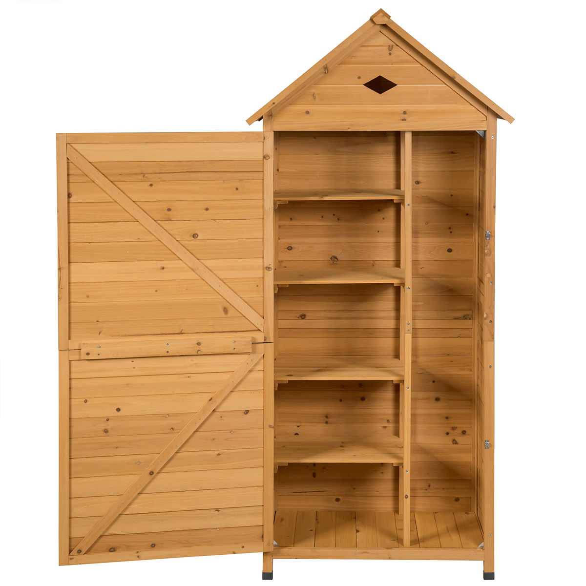 Image of Outdoor Storage Shed, Lockable Fir Wood Garden Tool Storage Cabinet With Shelves, Galvanized Sheet Roof, Waterproof Tool Hutch Organizer For Home, Garden, Yard ( Natural )