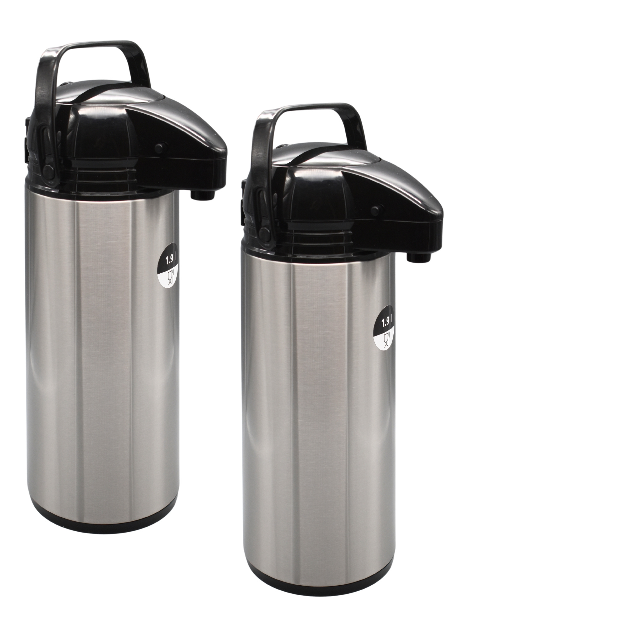 E-shop Pumpkanne 2er Set 1,9L Isolierkanne Thermoskanne isolierte Kaffeekanne Gastro Kaffeespender aus Edelstahl mit Glaseinsatz Getränkespender für