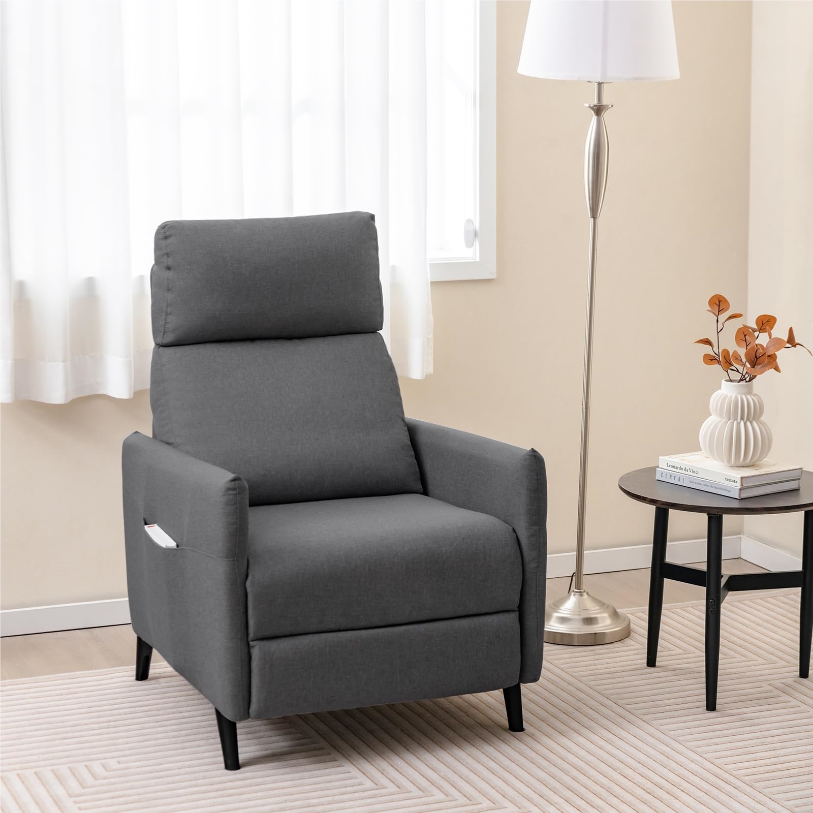 Image of Armchair With Reclining Function, Tv Armchair With Adjustable Backrest & Footrest, 2 Magazine Pockets, Relax Armchair Made Of Linen Fabric, Single Sofa For Living Room, Bedroom (dark Grey)
