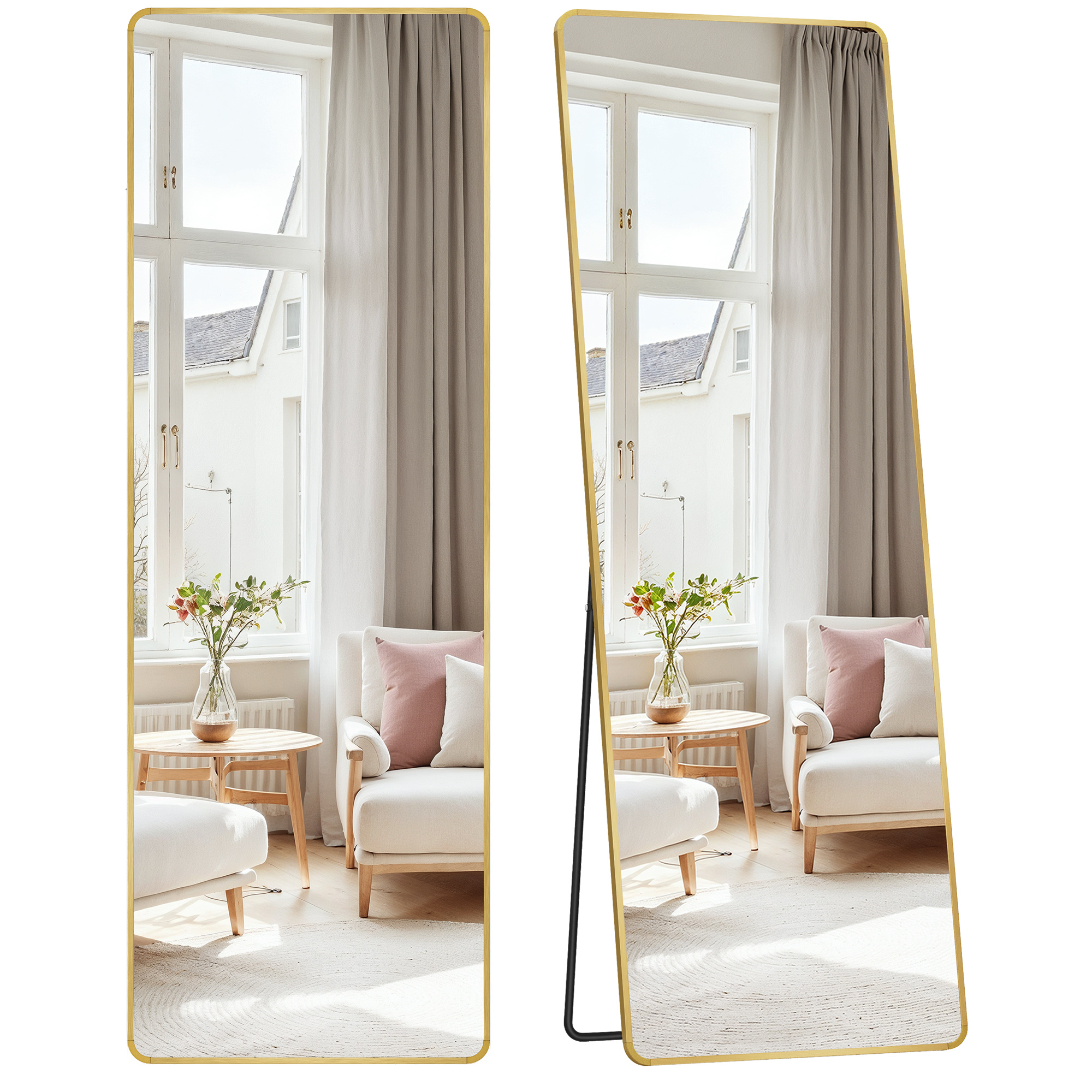 E-shop Ganzkörperspiegel, 160 x 50 cm, rechteckiger Standspiegel, Rahmen aus Aluminiumlegierung, Hartglas, für Schlafzimmer, Wohnzimmer, Garderobe,