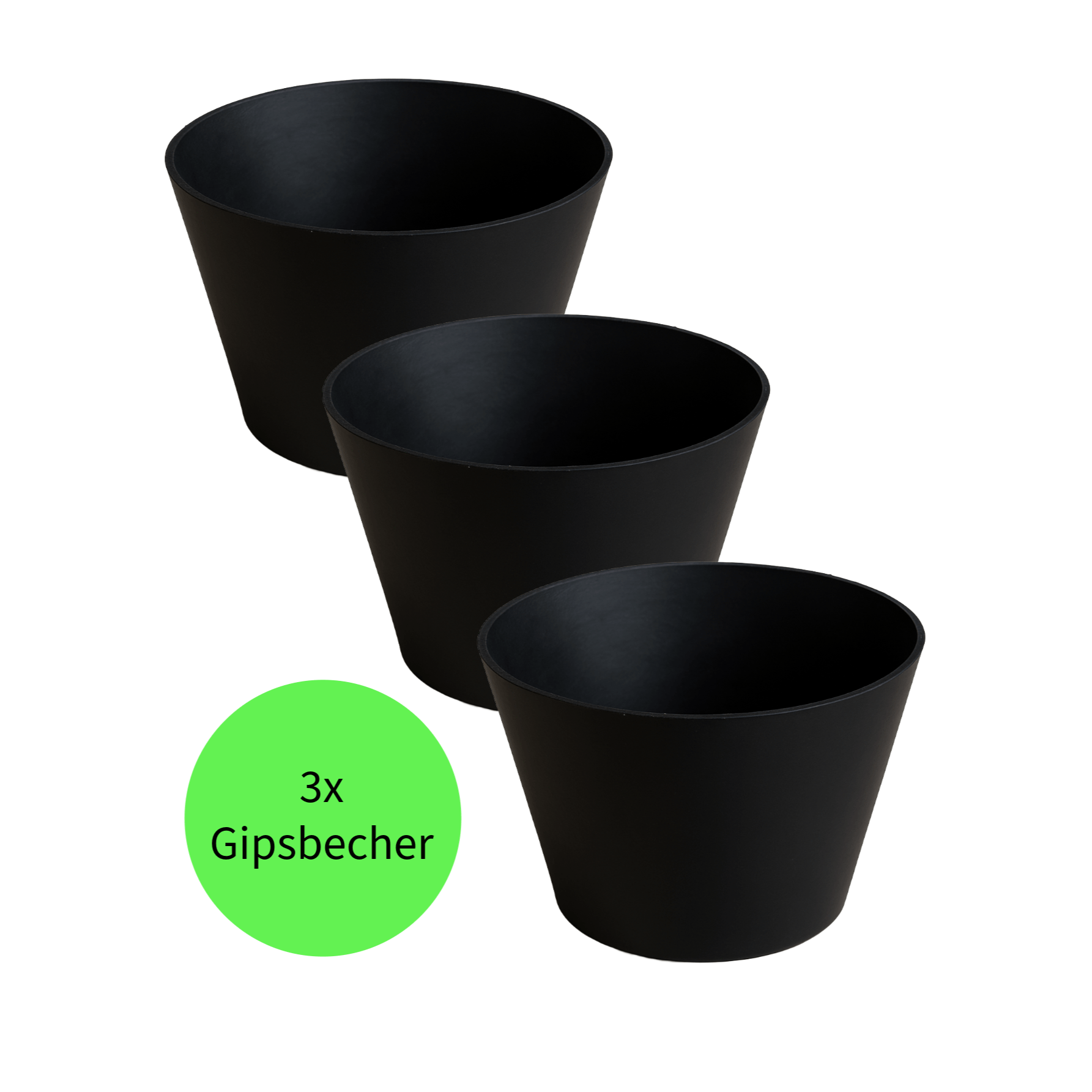 3x Plaster Mixing Cups, Ø 125 X 90 Mm, Black, Made Of Elastic Rubber - Conical Shape - Durable & Flexible Soft Pvc - For Mixing Plaster, Spackling Compound & More / Mixing Cup / Plaster Bowl
