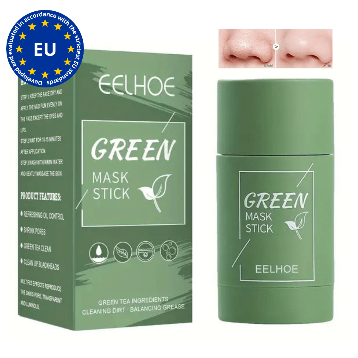Stick za dubinsko čišćenje pora s zelenim čajem – Čisti, uklanja crne točkice i kontrolira masnoću | Blato za lice za glatku i čistu kožu