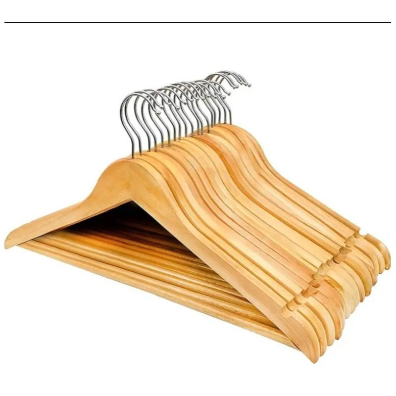 15pc wooden hangers coat hangers 360 steel swivel hook trouser bar shoulder notches adult hangers   strong hardwood hangers for coats jackets suits trousers