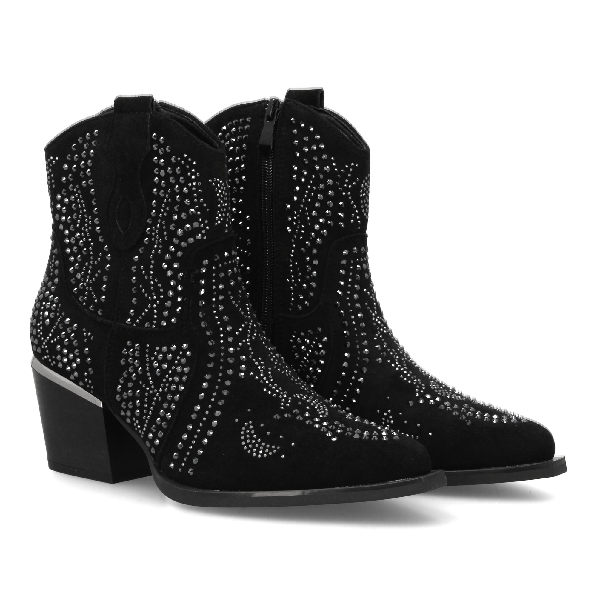 Women's Cowboy-style Boots With Shiny Details And Comfortable Closure. Lined With Sparkly Studs, Cuban Heel