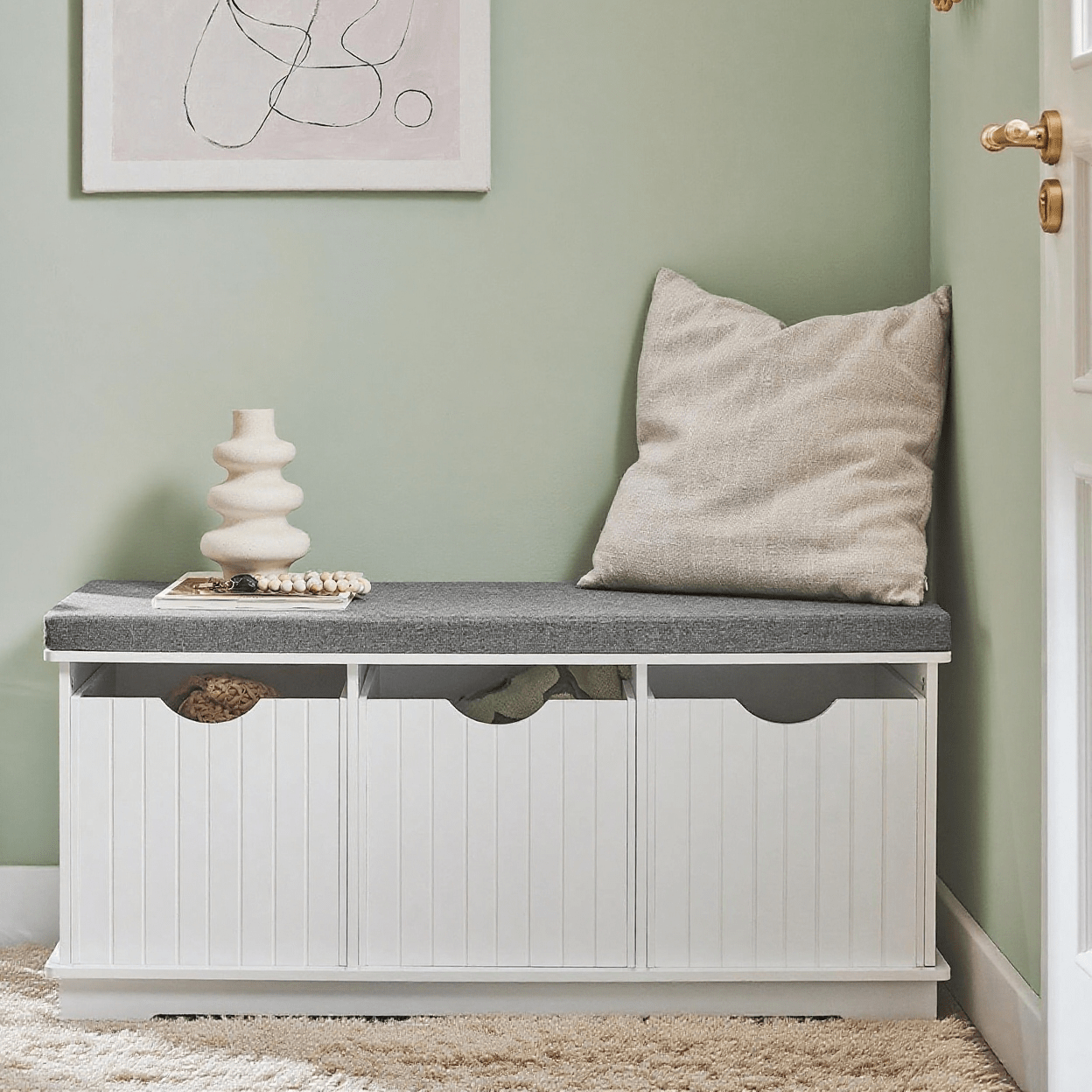TEMU Banc de Rangement avec et coussin rembourré Meuble d'Entrée SoBuy FSR30-W