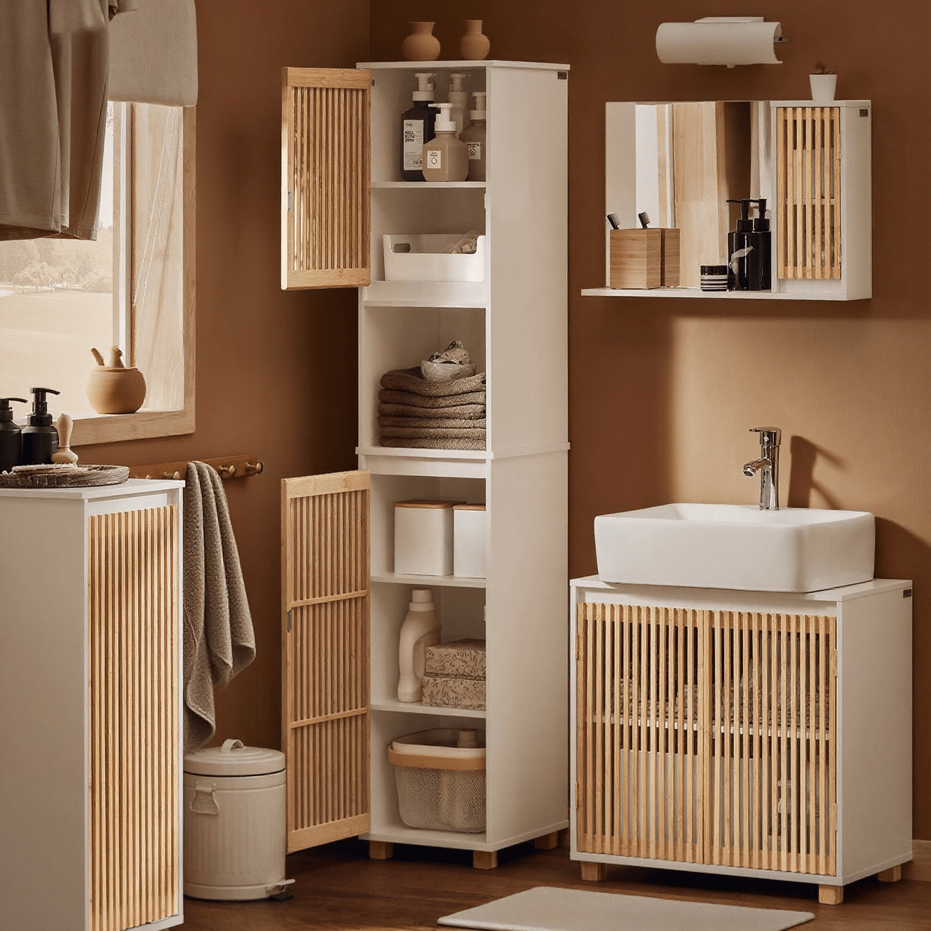 TEMU Mueble Columna de Baño con 1 Compartimiento SoBuy BZR127-W