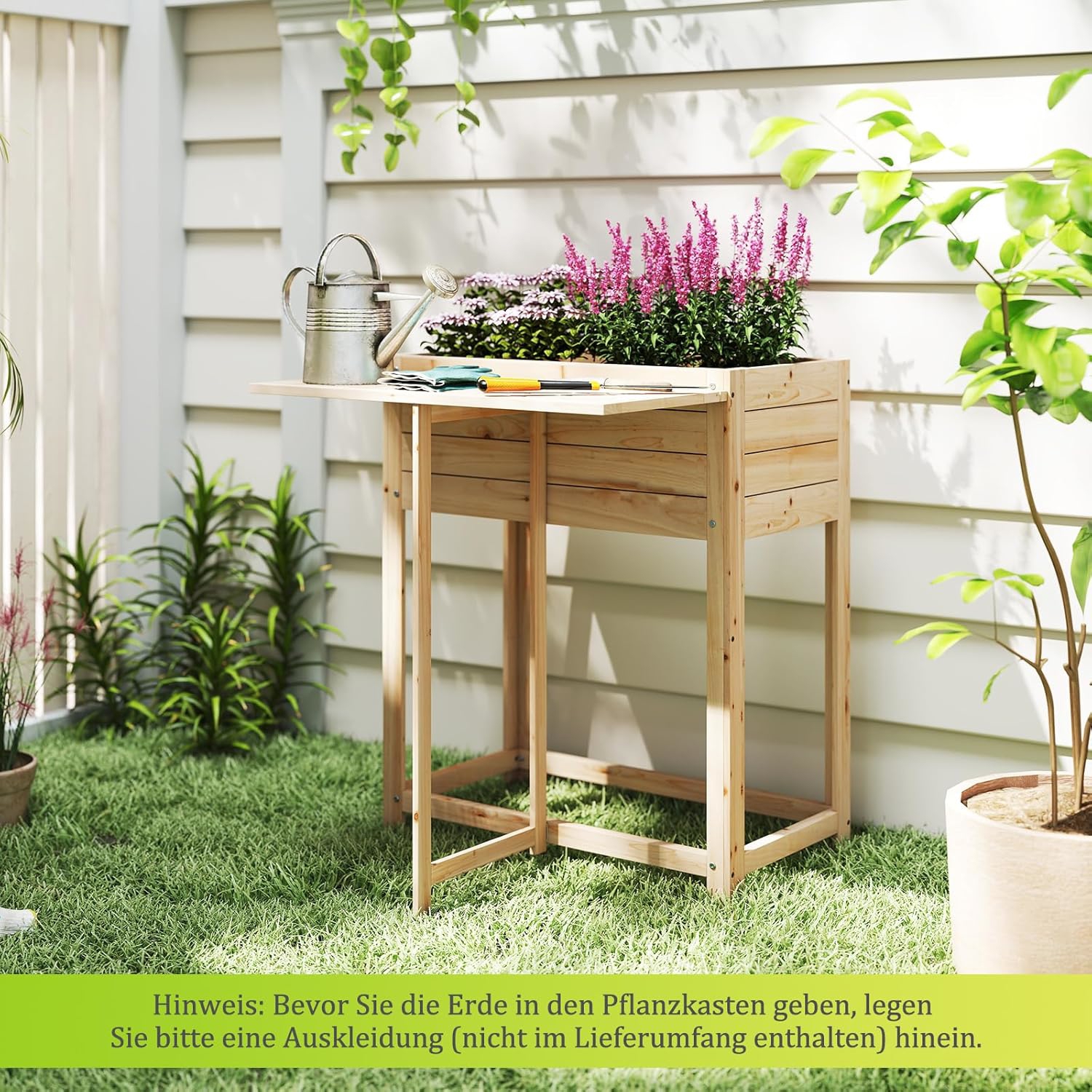 Wooden Raised Garden Bed W/ Legs, Foldable Side Table, Drainage, Elevated Planter Box For Flower Vegetable Fruit, Indoor Outdoor Gardening Box Stand For Backyard Balcony, 25x26.5x29.5inch