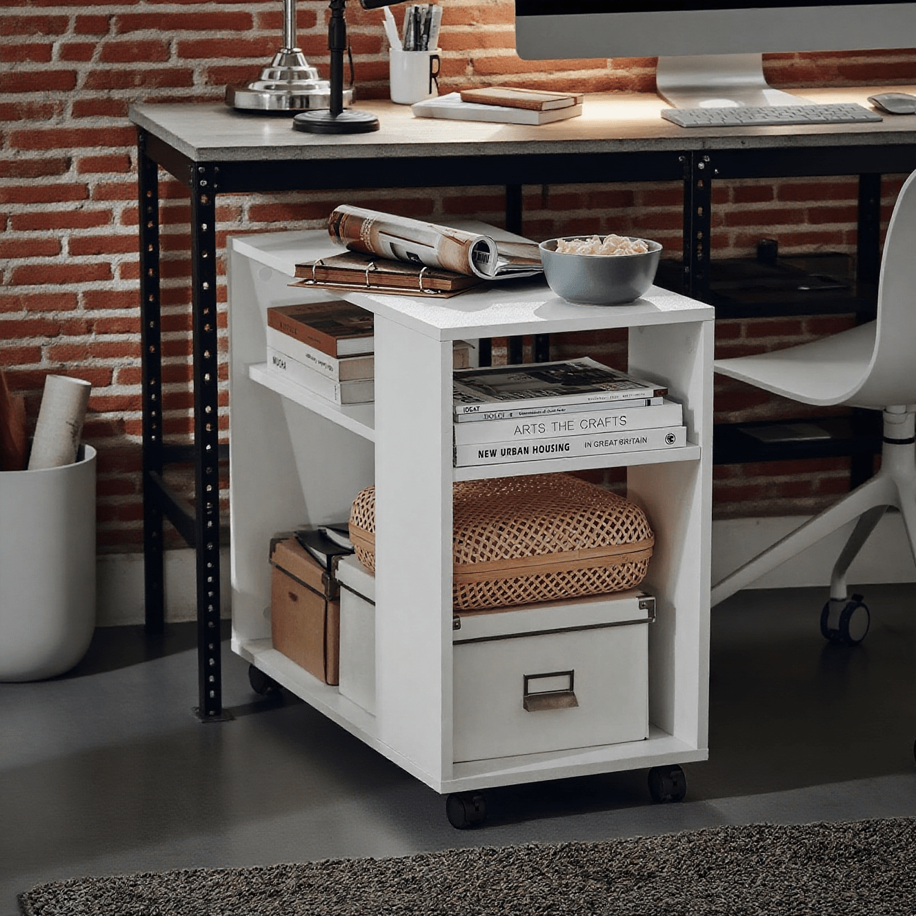 Auxiliary Table With 2 Shelves, Console, Nightstand With Wheels