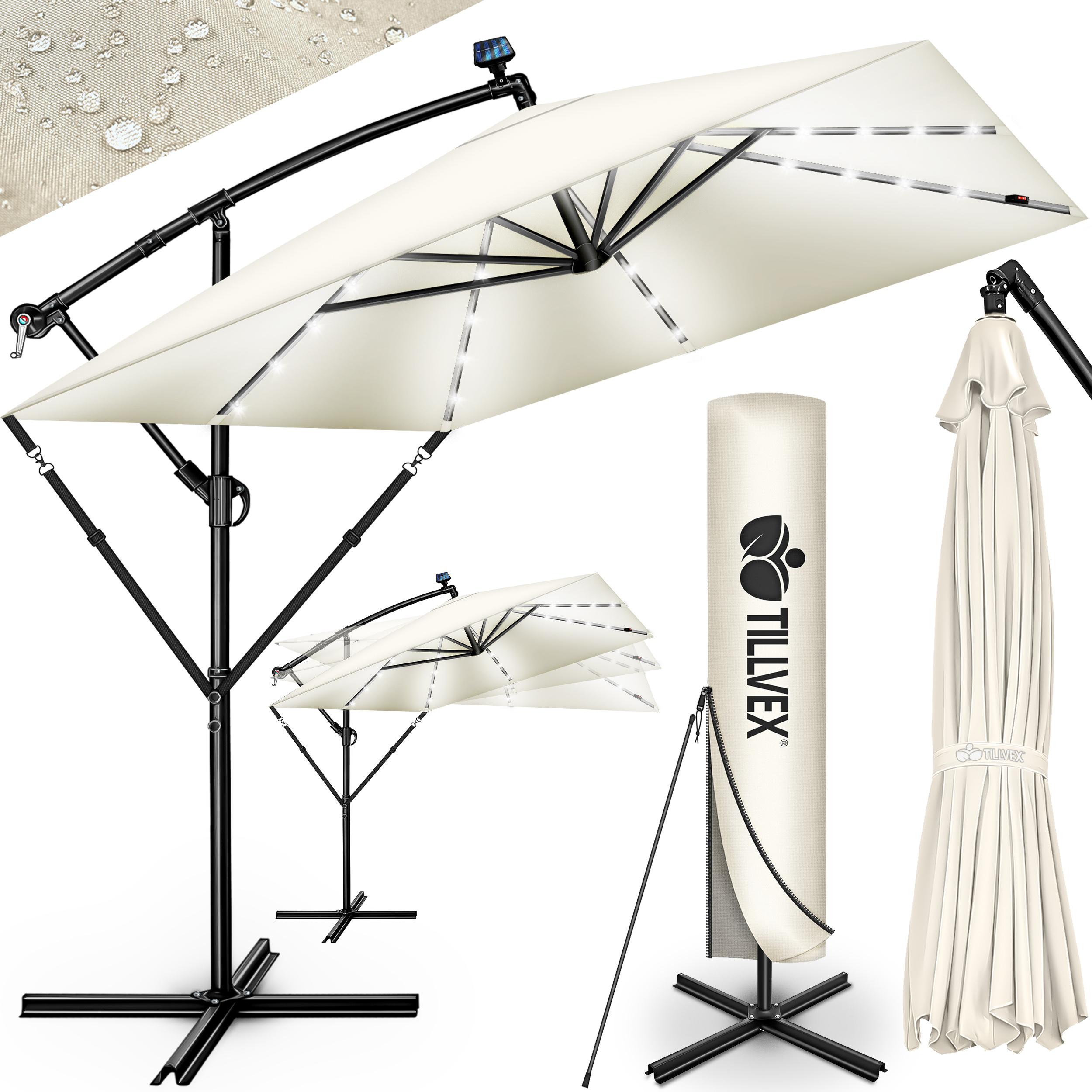 TEMU Tillvex簧 da Sole Rettangolare in Alluminio con LED Solare � 330 Cm + Copertura con | Ombrello Angolare con Luce , Supporto e Parabrezza | Grande